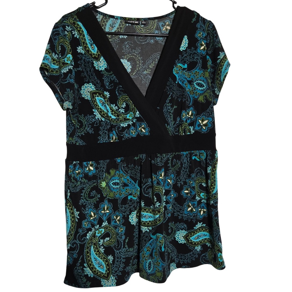 Apt 9 Womens Paisley Babydoll Top Large Boho Y2K Stretch Summer Vneck 2000s